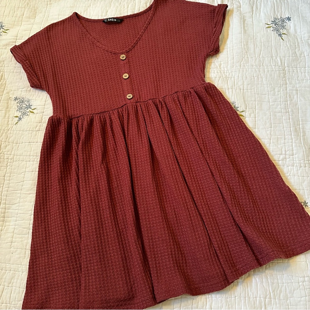 XS short sleeved rust color dress - babydoll dress with buttons